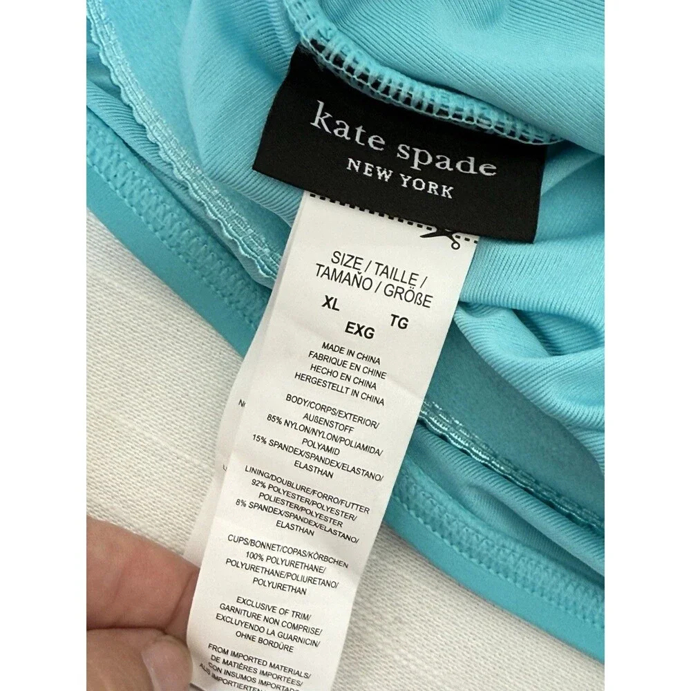 Kate Spade Solids Square Neck Shirred Bikini Top In River Blue Sz XL New